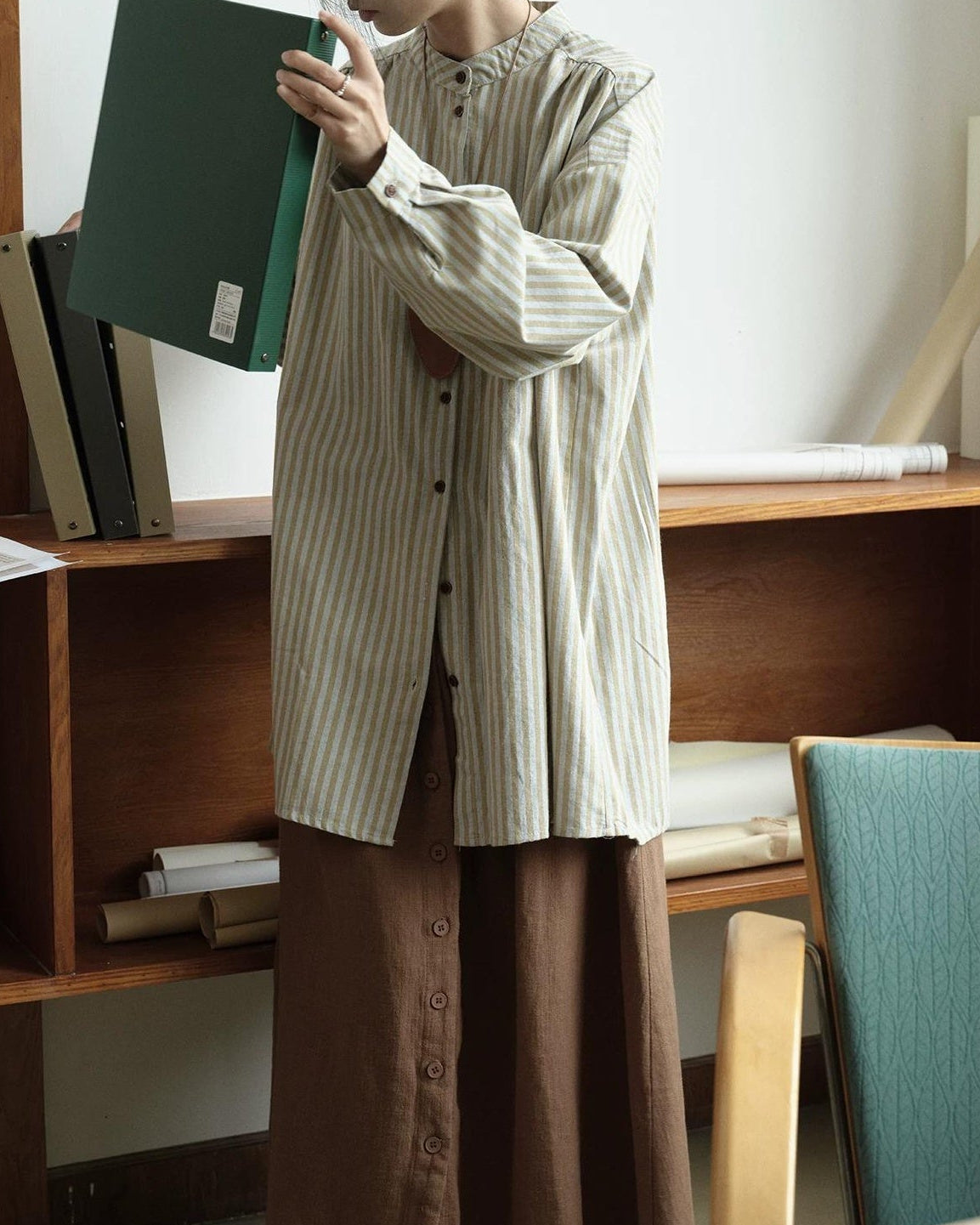 ノルヴァリーナロングバンドカラーストライプブラウス 10298