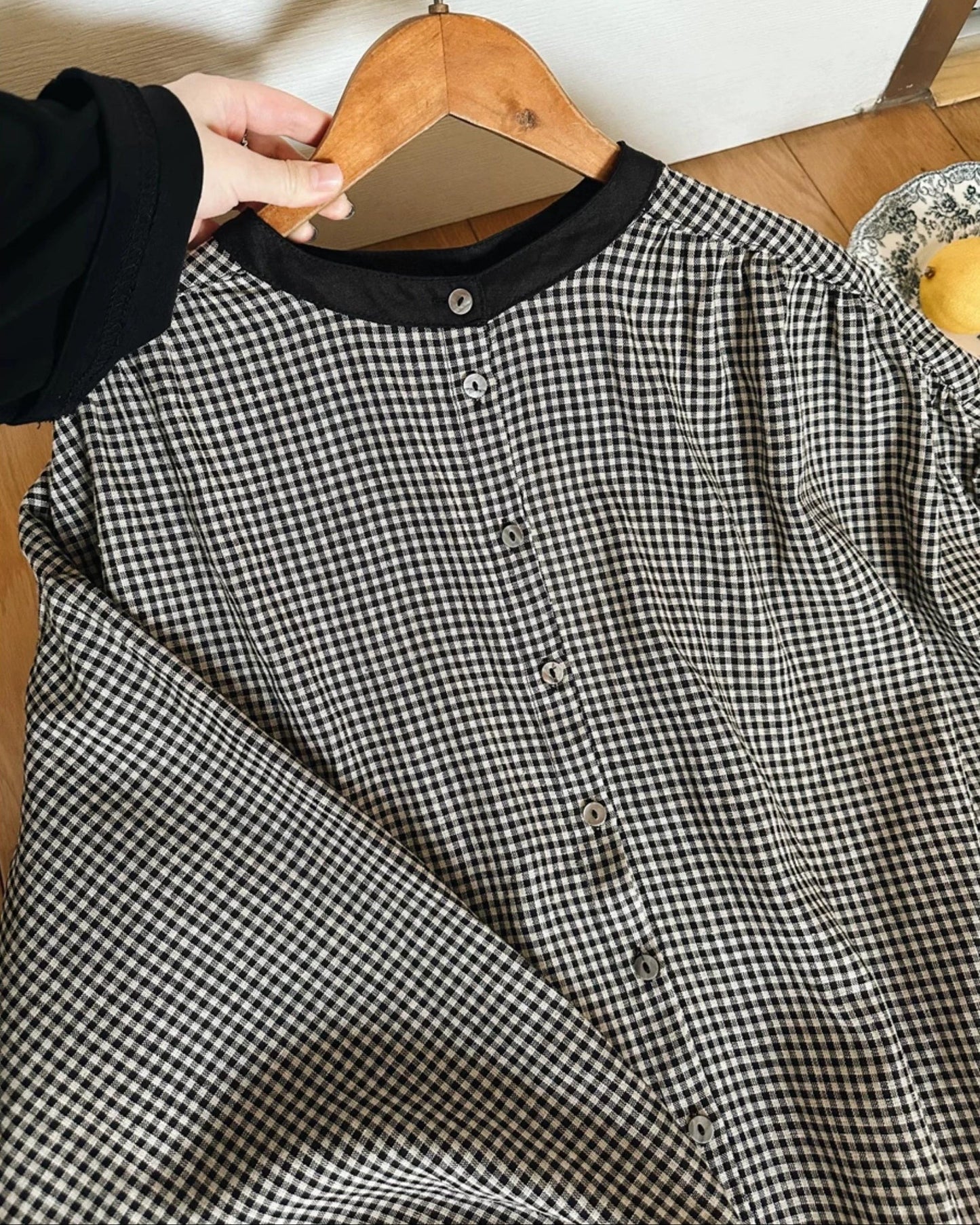 バイカラーチェック柄シャツワンピース 10026