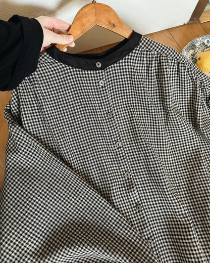 バイカラーチェック柄シャツワンピース 10026