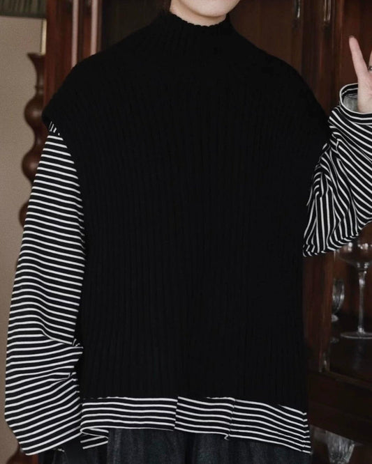 ハイネックリブニットベスト 10031