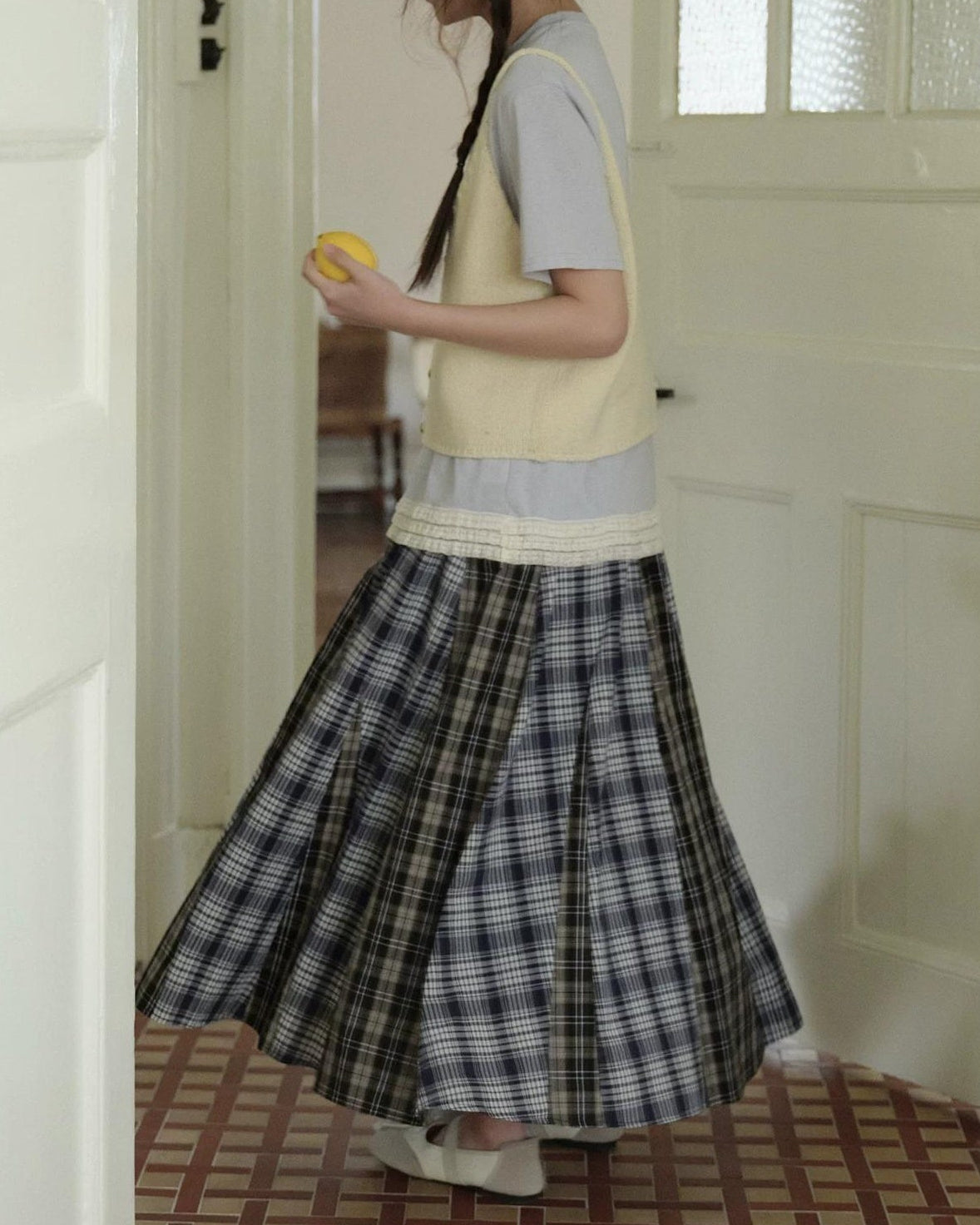 レトロチェックパッチミディスカート 10274