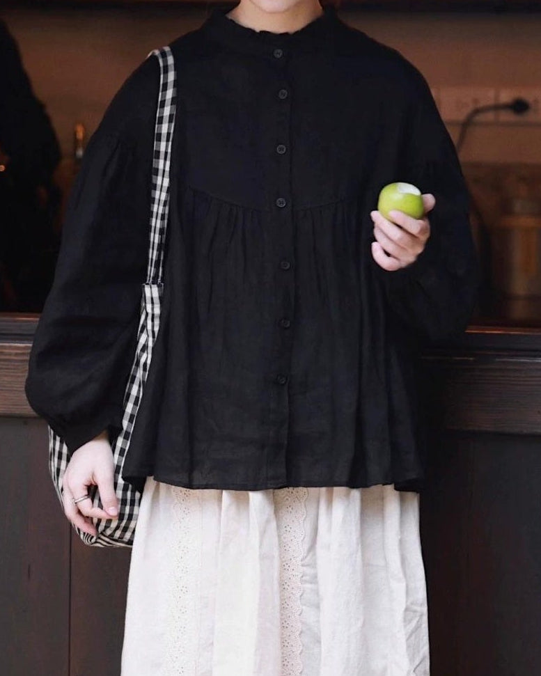 フリルネックフレアブラウス 10057