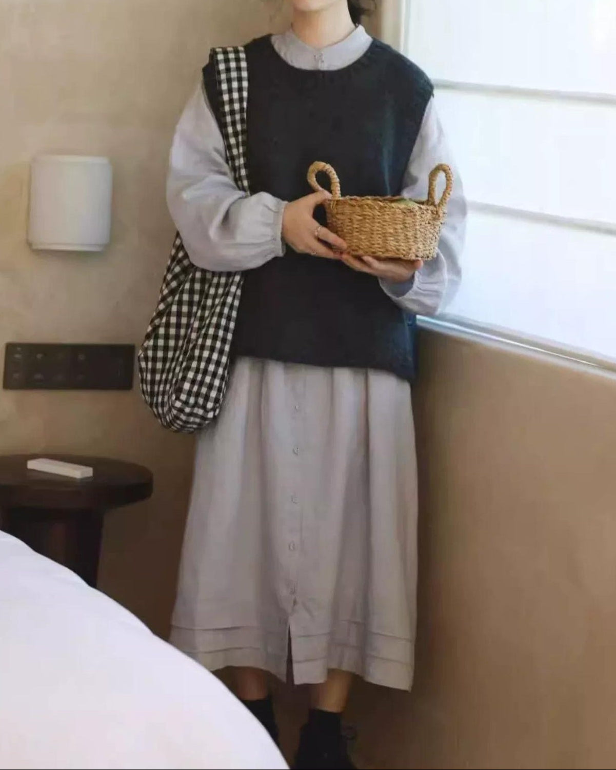 バンドカラープリーツフレアシャツワンピース 10021