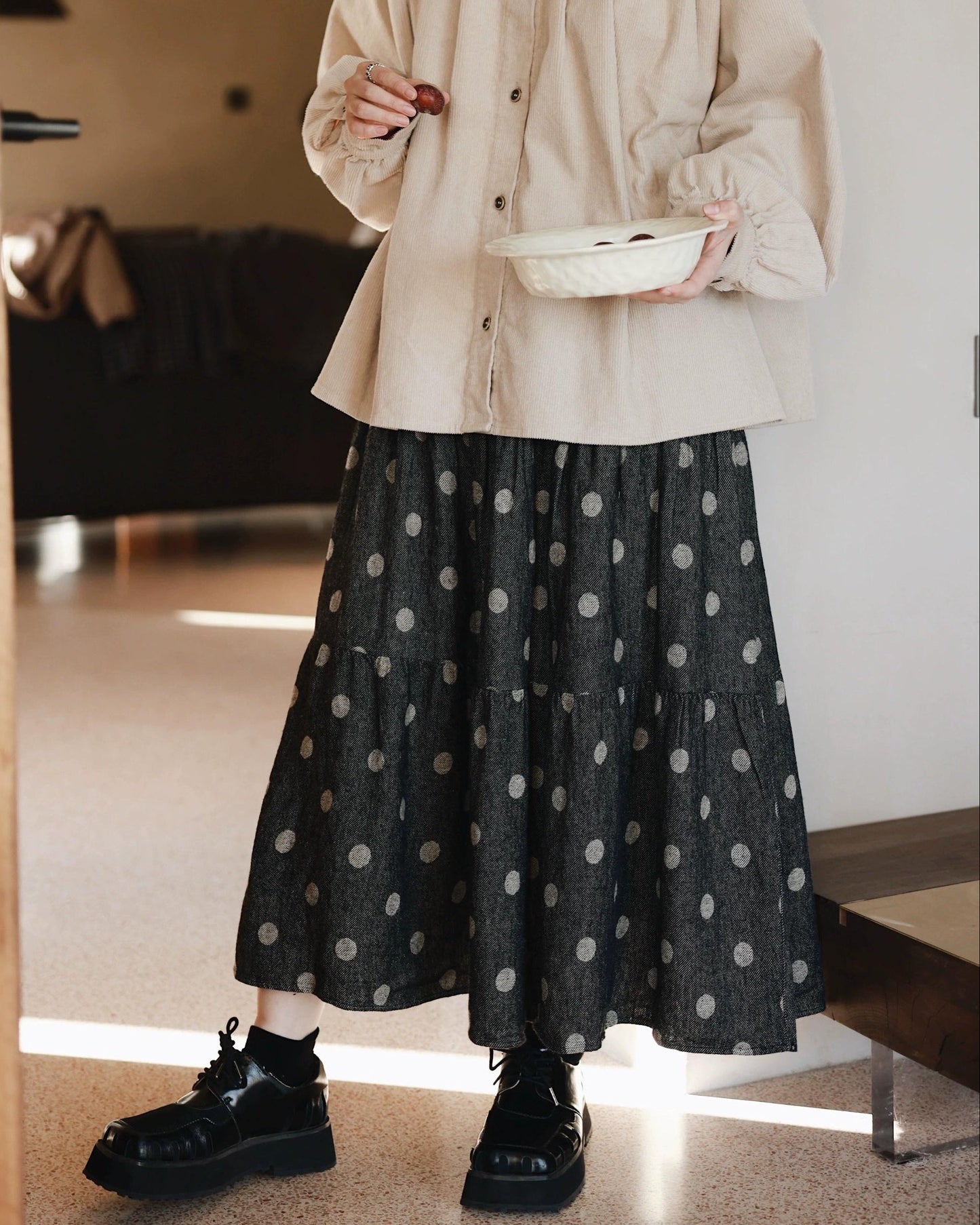 ドット柄フレアくすみスカート 10073