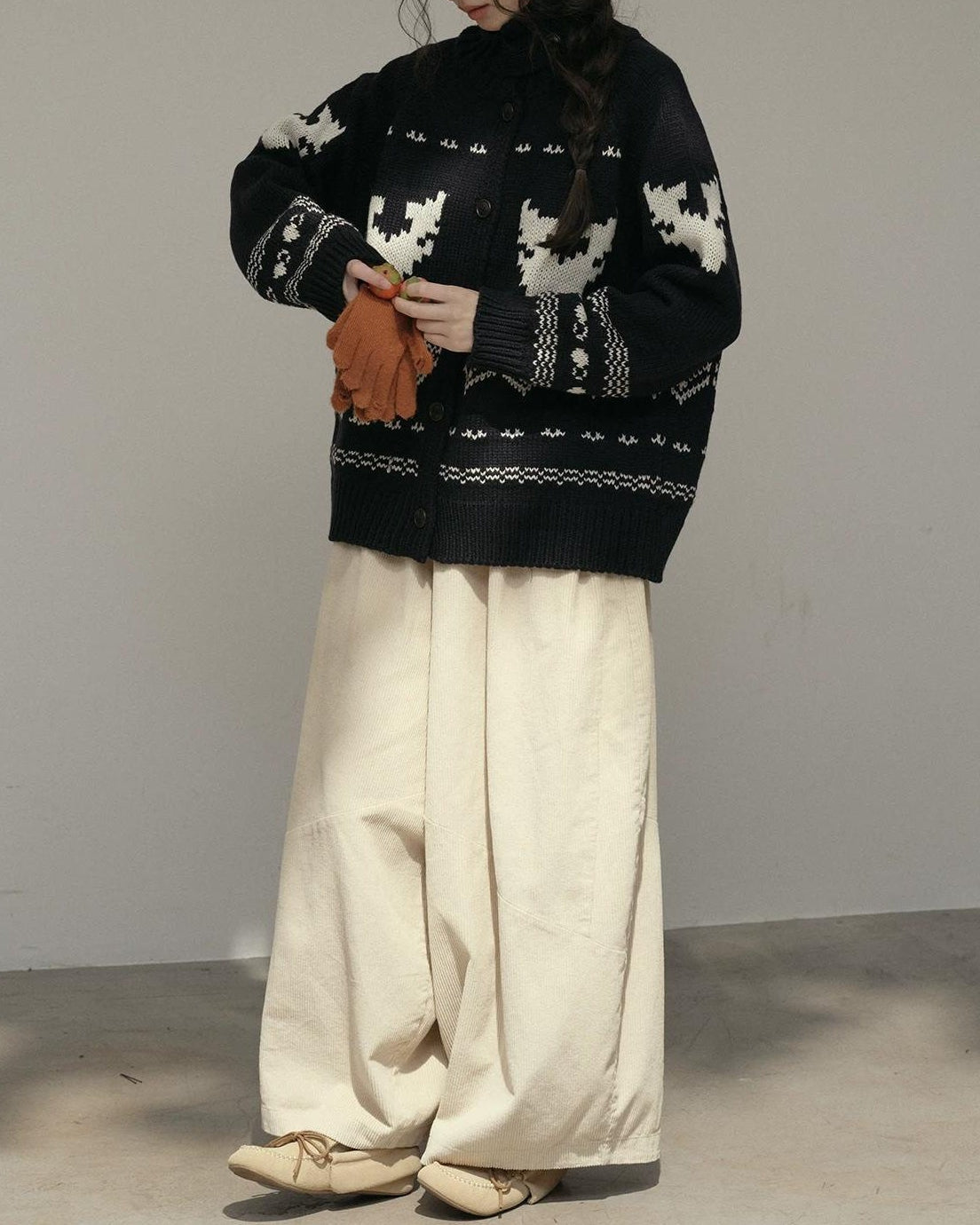 スノーパターンハイネックニットカーディガン 10173