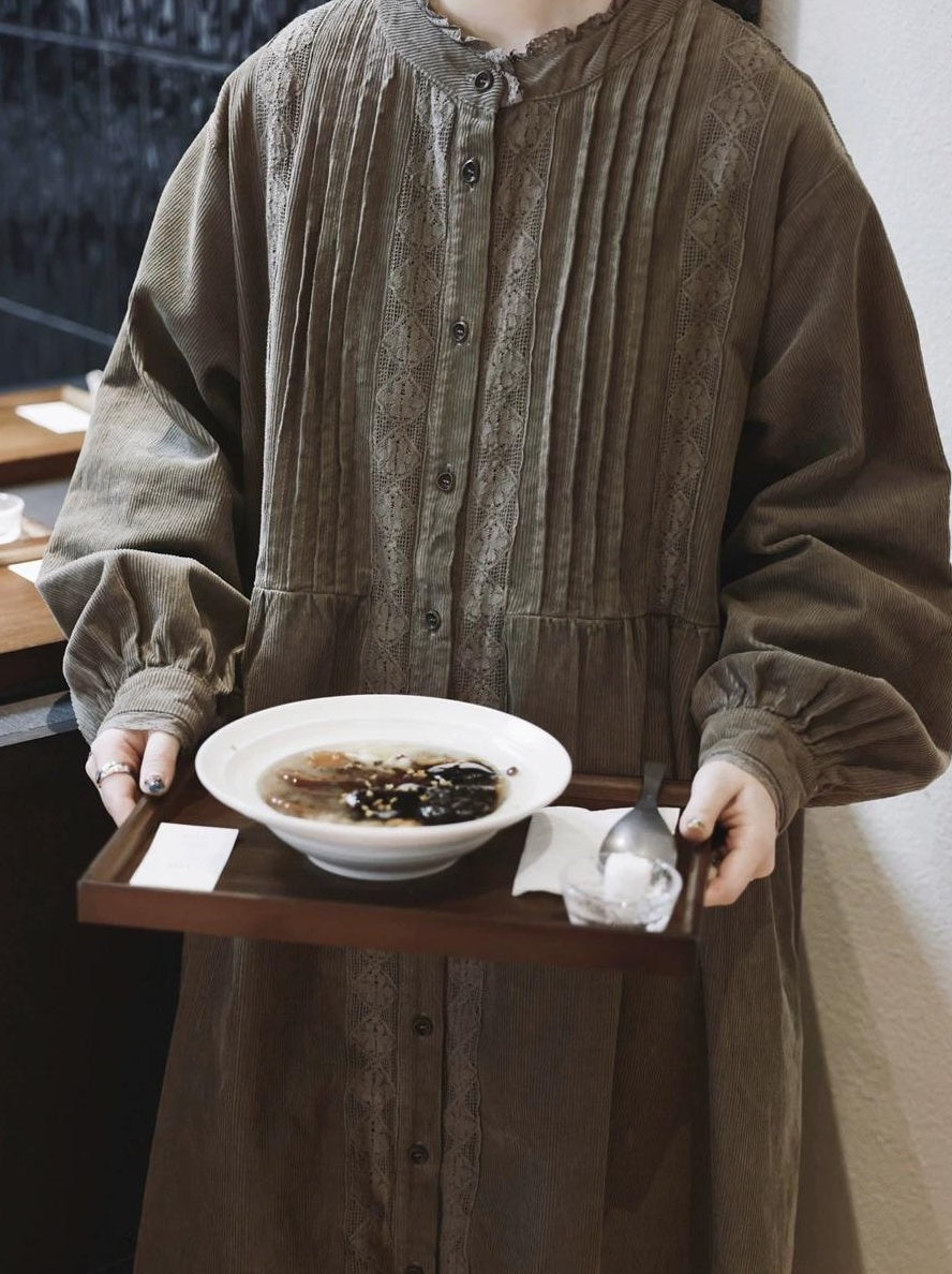 コーデュロイフレアレースワンピース 10002