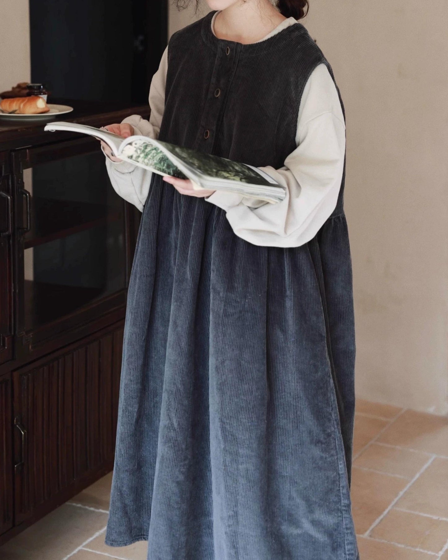 ハーフボタンコーデュロイベストワンピース 10062