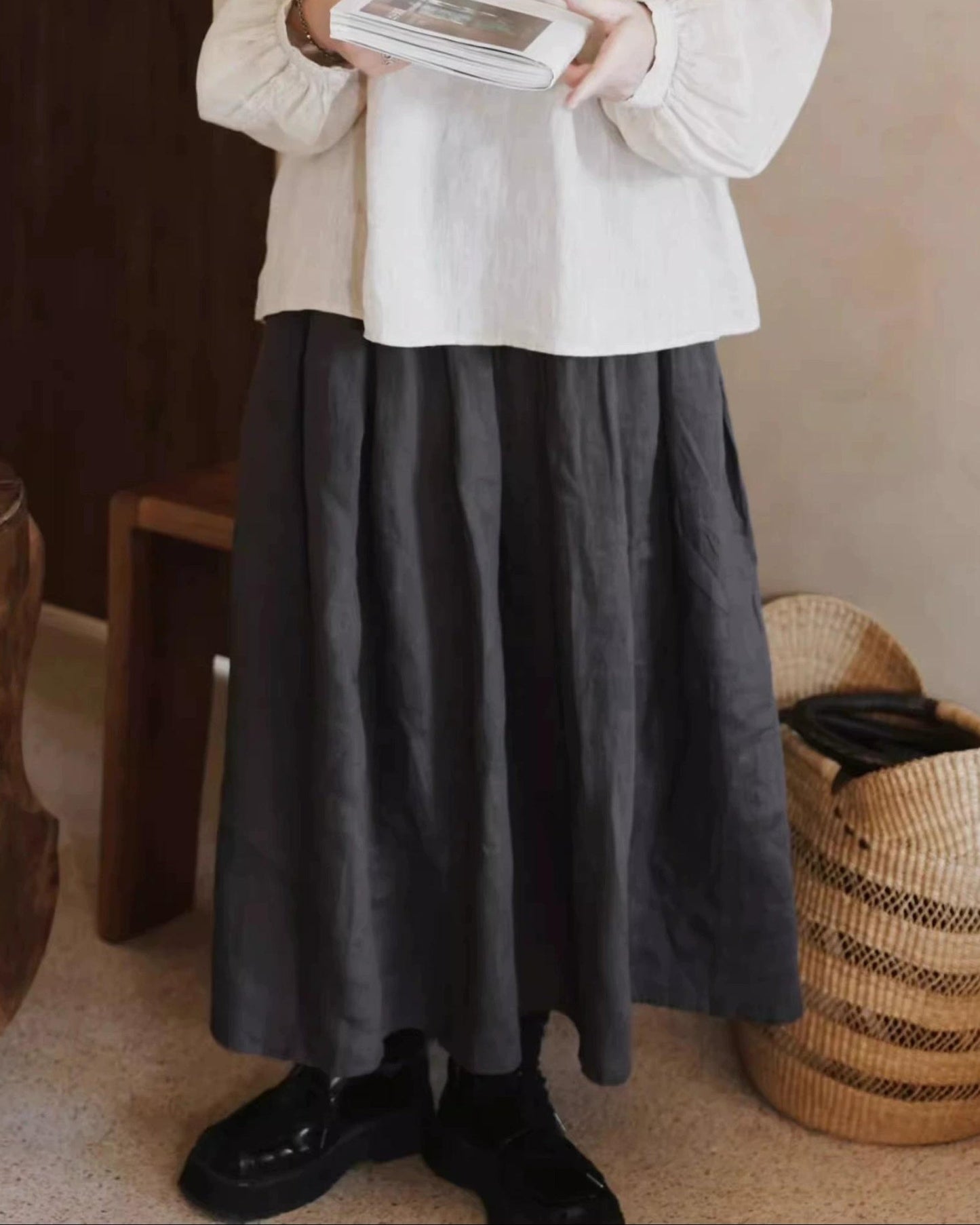 ウエストゴムリラックスロングスカート 10055