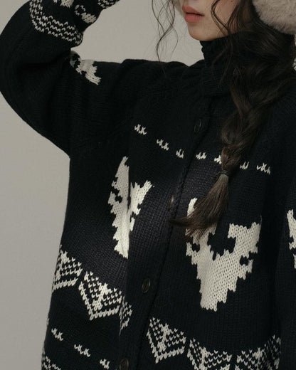 スノーパターンハイネックニットカーディガン 10173