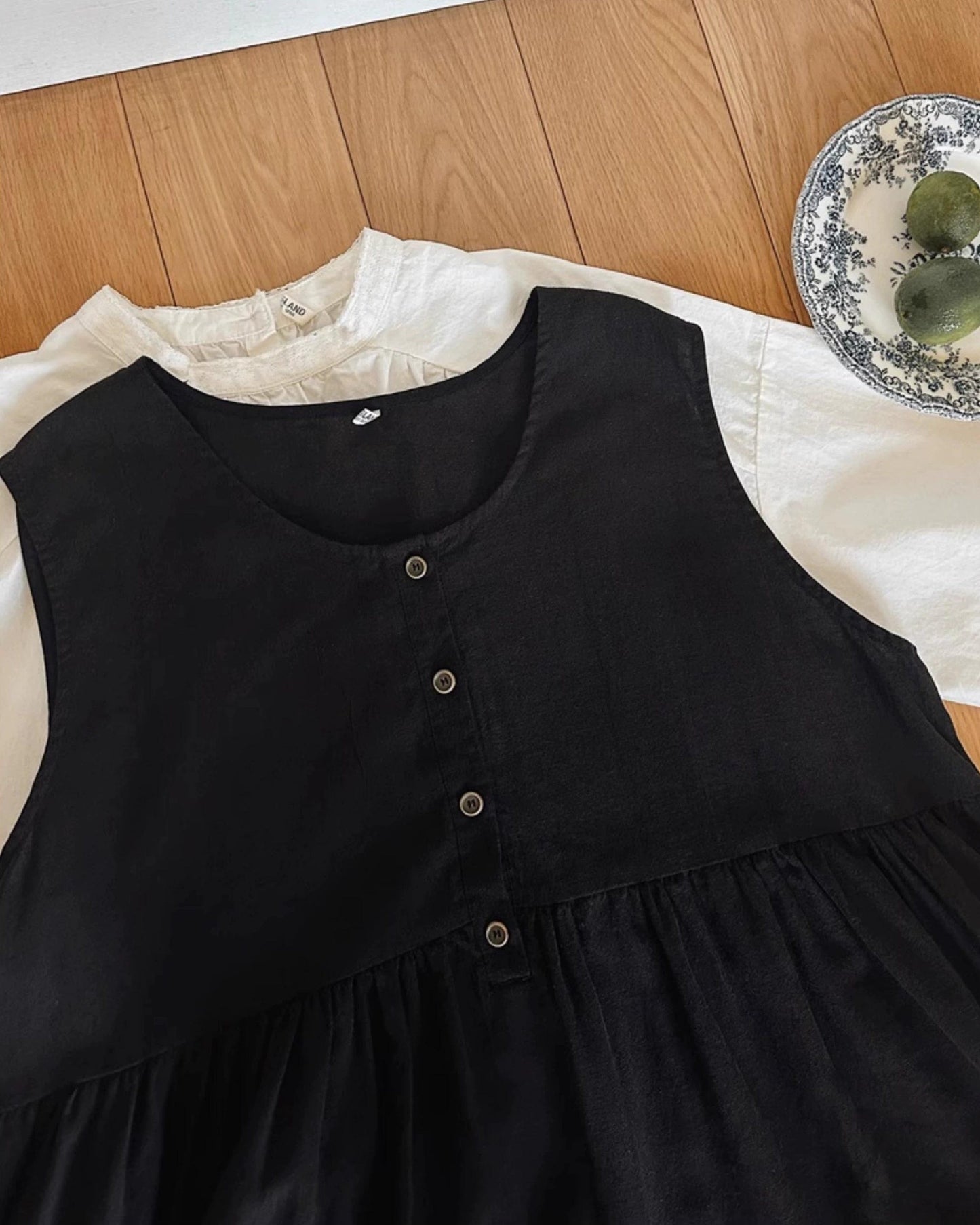 ハーフボタンハイウエストベストワンピース 10041