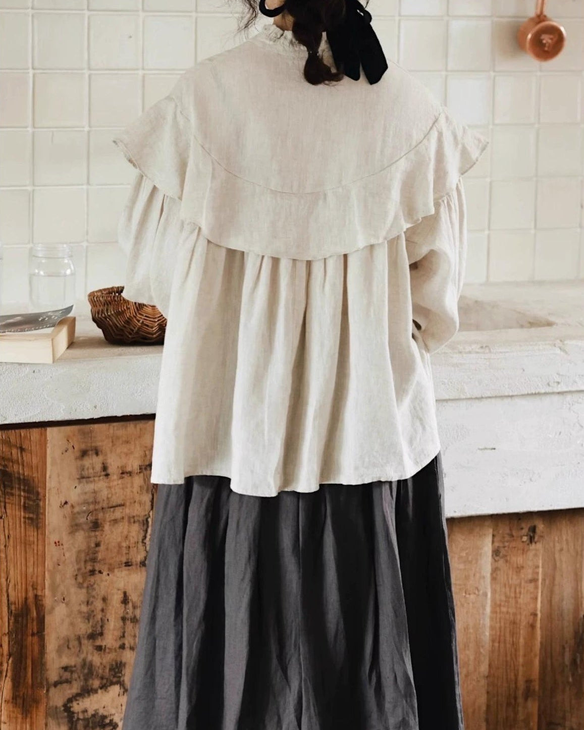 ハーフボタンフリルルミブラウス 10084