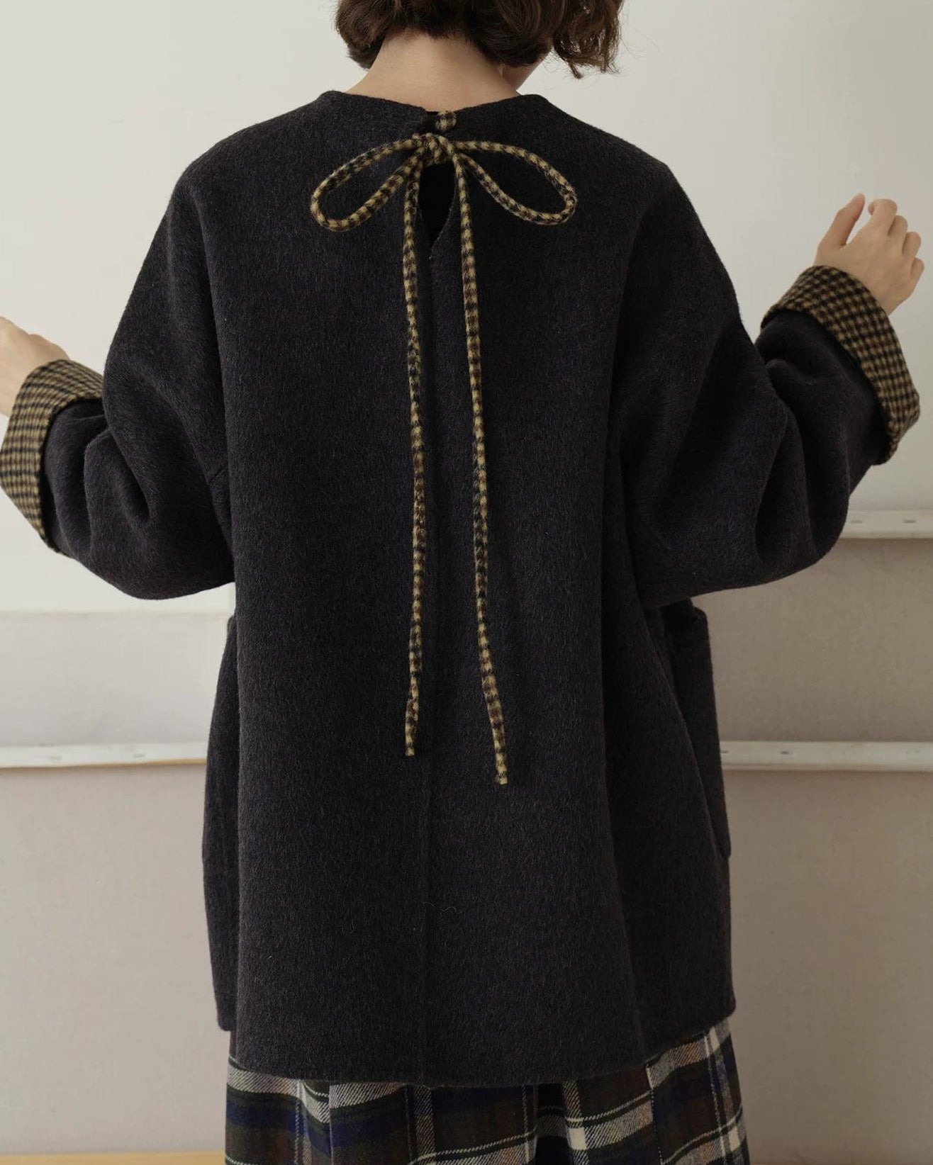 ノーカラーレトロチェックコート 10189