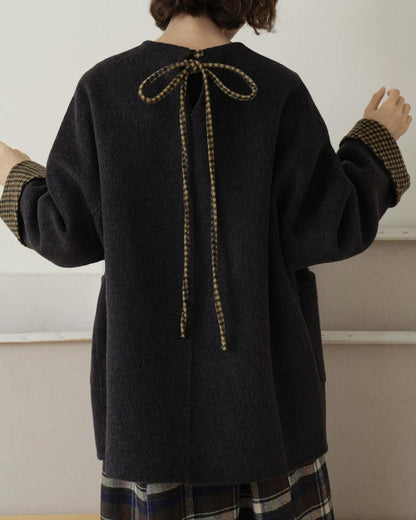 ノーカラーレトロチェックコート 10189