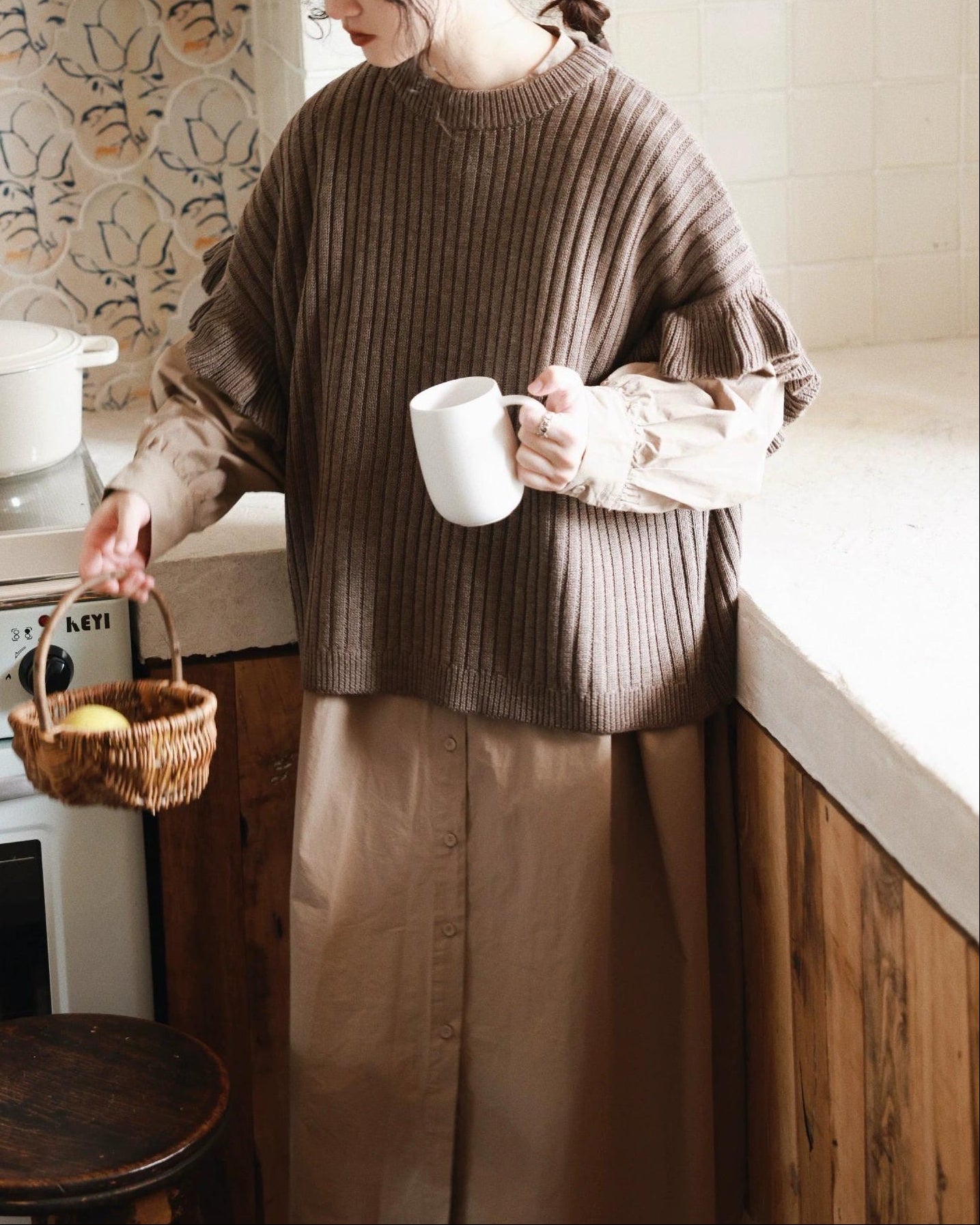 フリルリブニットベスト 10076