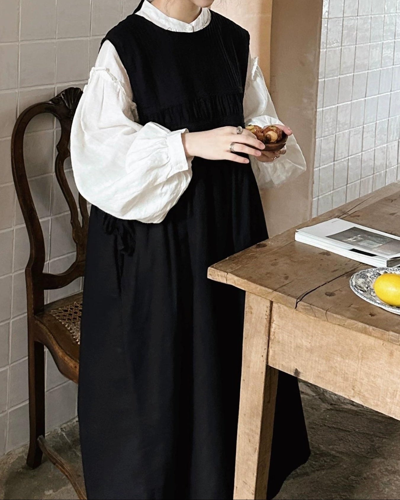 ラウンドネックレトロベストワンピース 10003