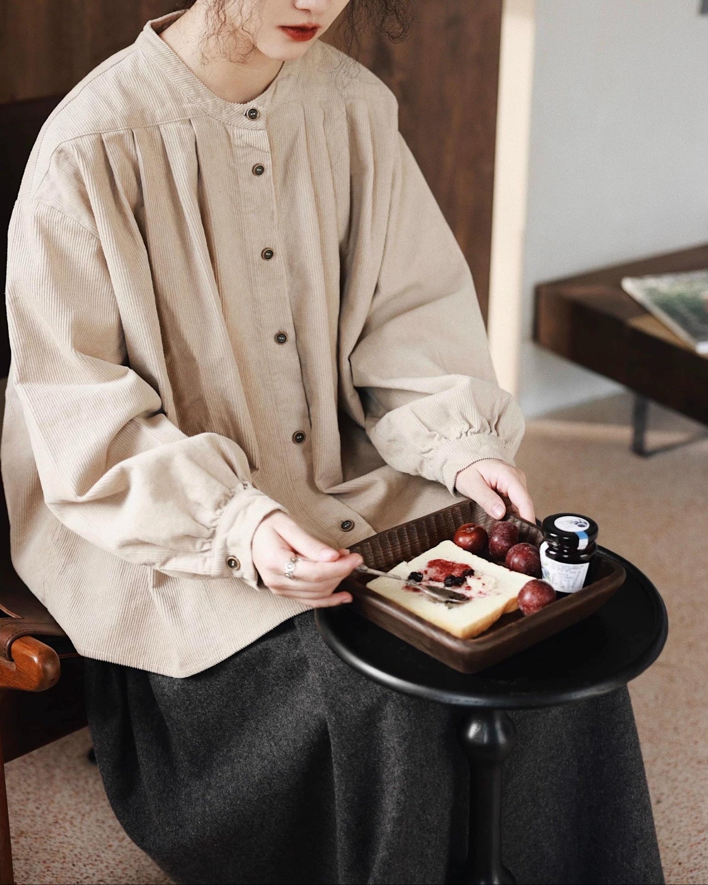 バンドカラーフレアレトロブラウス 10074