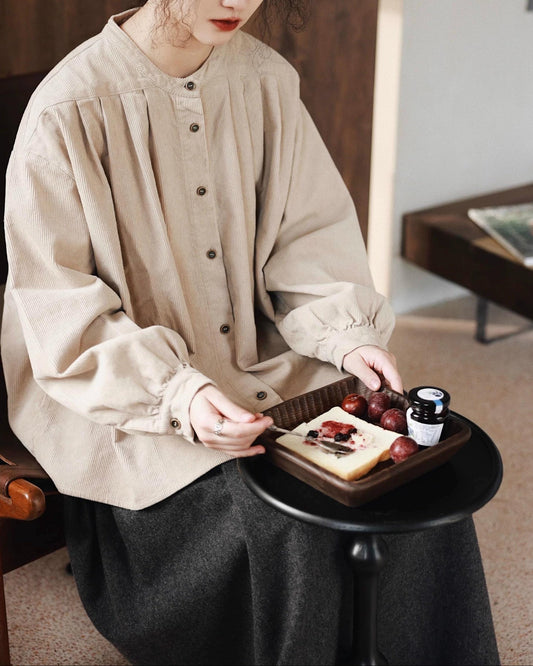 バンドカラーフレアレトロブラウス 10074