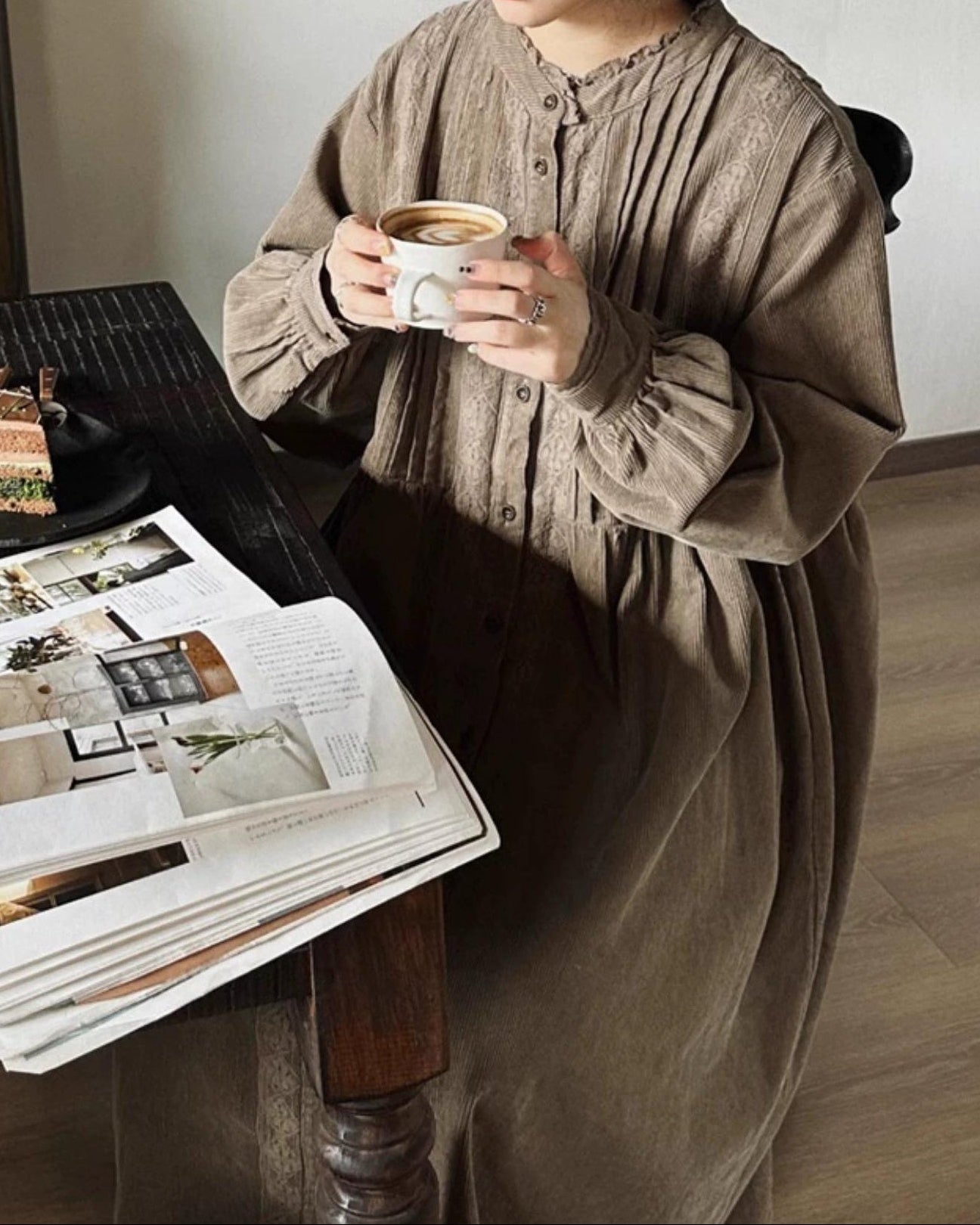 コーデュロイフレアレースワンピース 10002