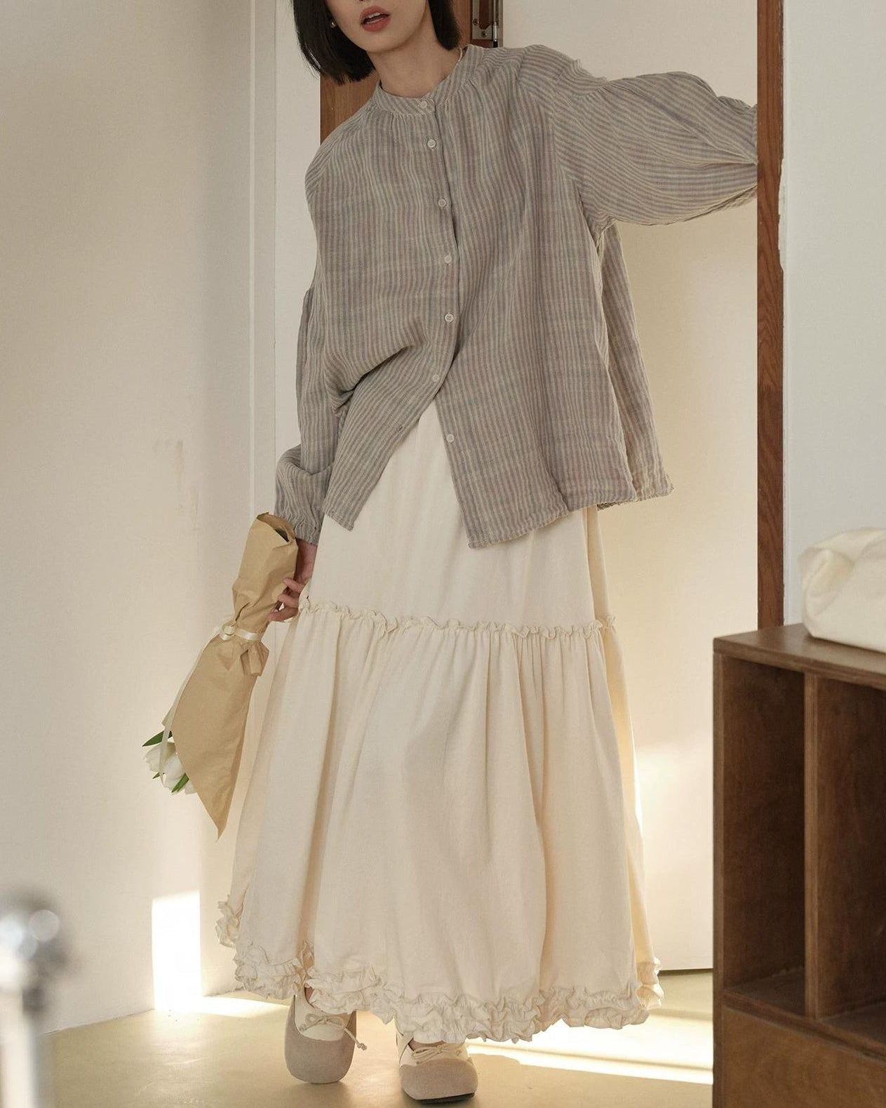 ストライプスリムバンドブラウス 10279