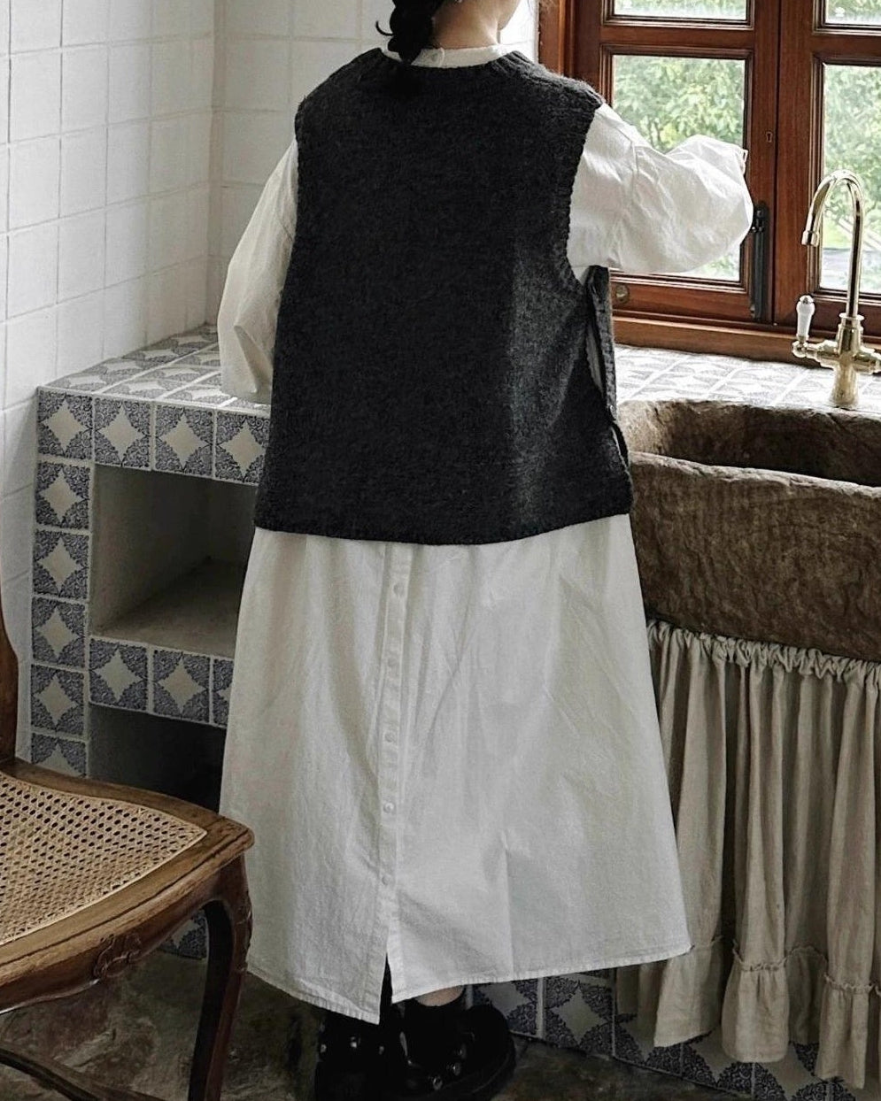 サイドスリットオーバーニットベスト 10043