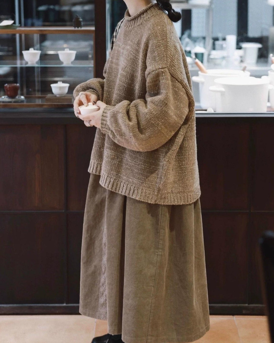 コーデュロイフレアレースワンピース 10002