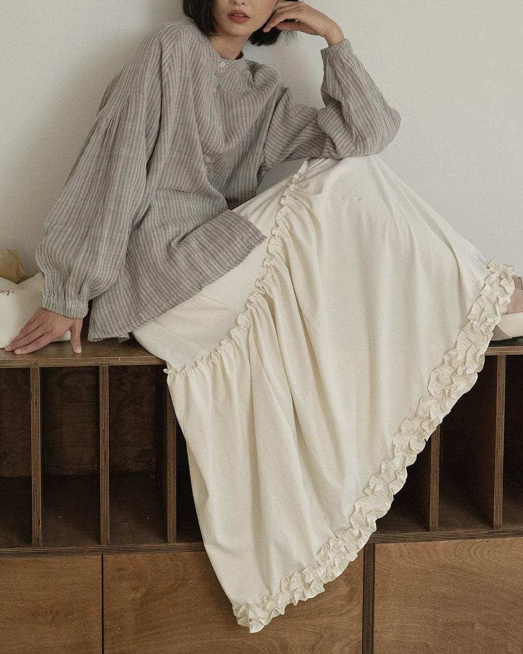 ストライプスリムバンドブラウス 10279