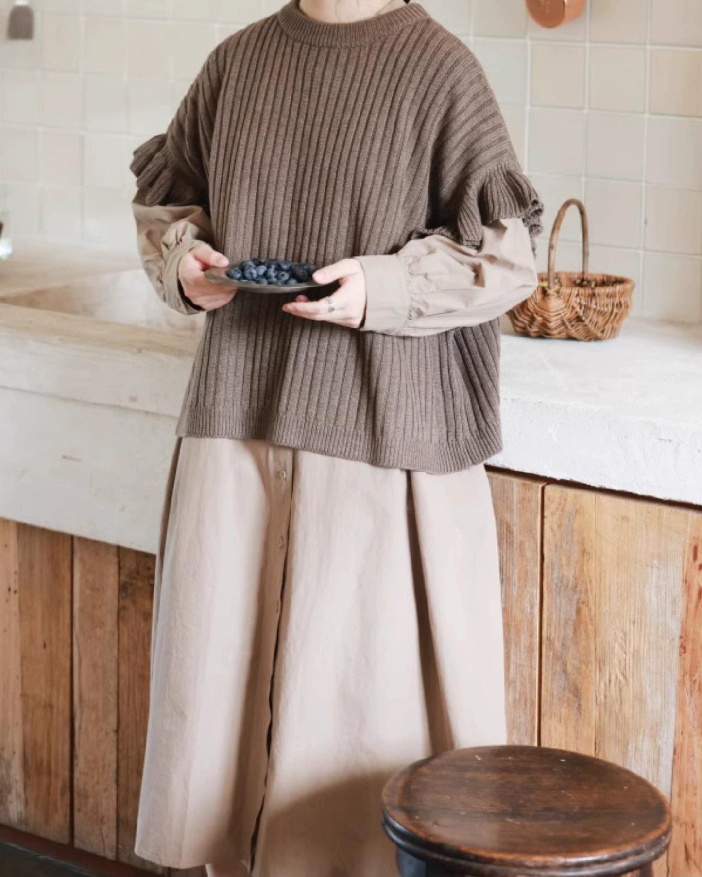 フリルリブニットベスト 10076