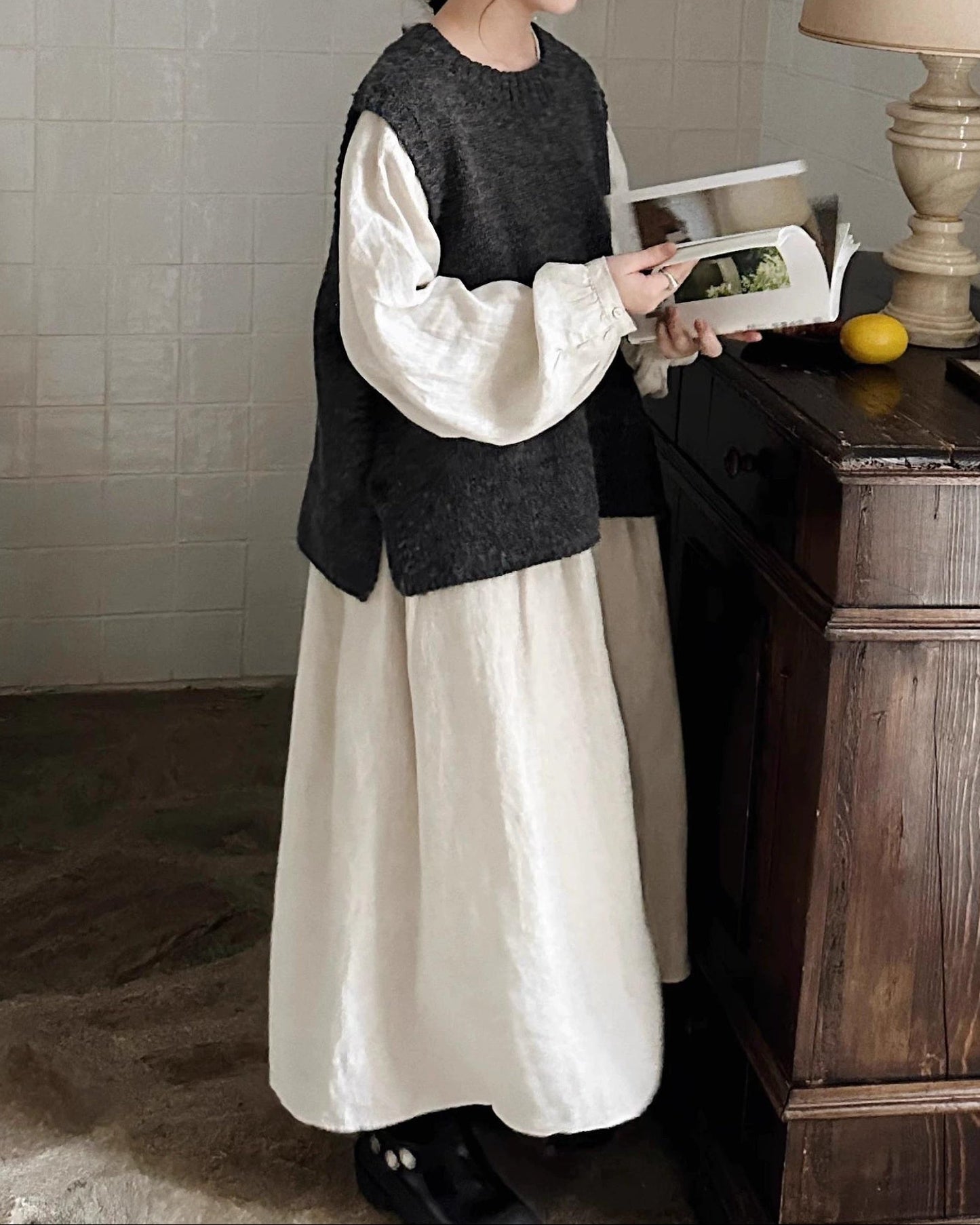 サイドスリットオーバーニットベスト 10043