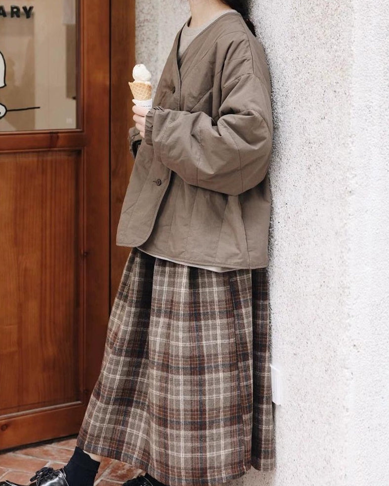 Aラインチェック柄ミディスカート 10107