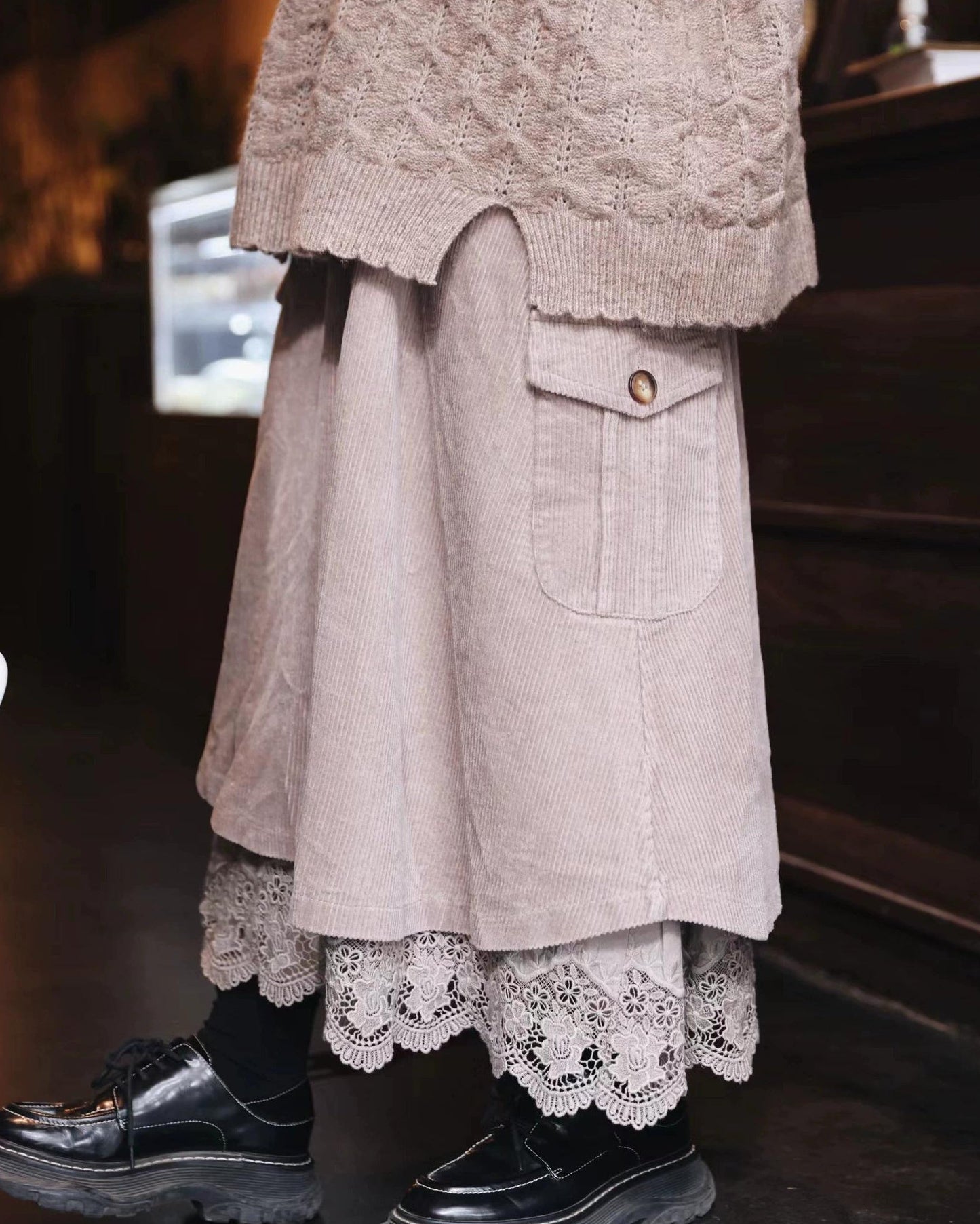 レトロポケットハイウエストコーデュロイスカート 10109