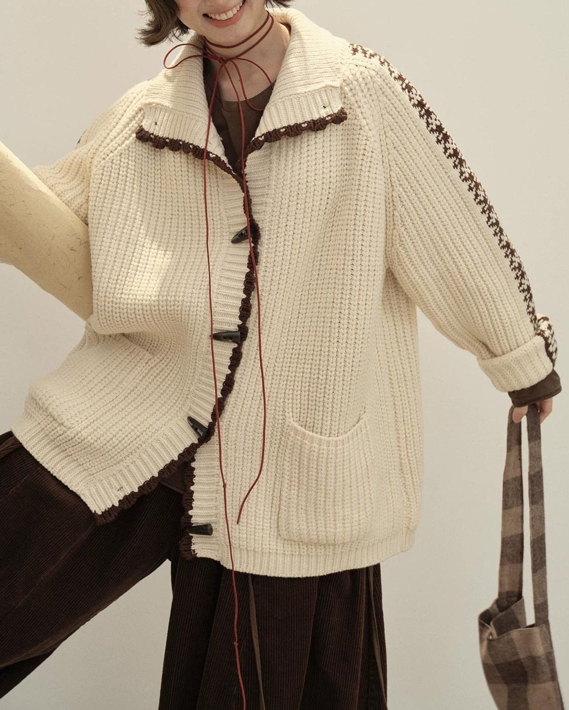 ラペルダッフルポケットニットカーディガン 10148