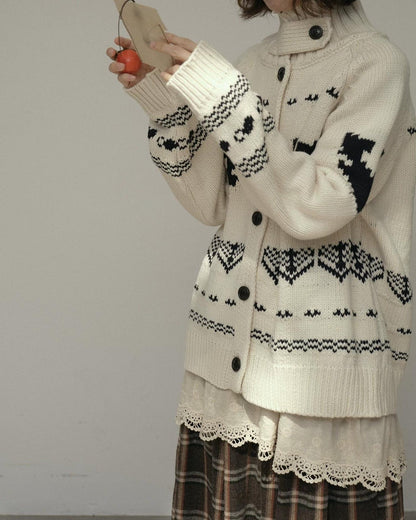 スノーパターンハイネックニットカーディガン 10173