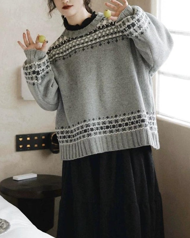 ラウンドネックノルディックニットプルオーバー 10027