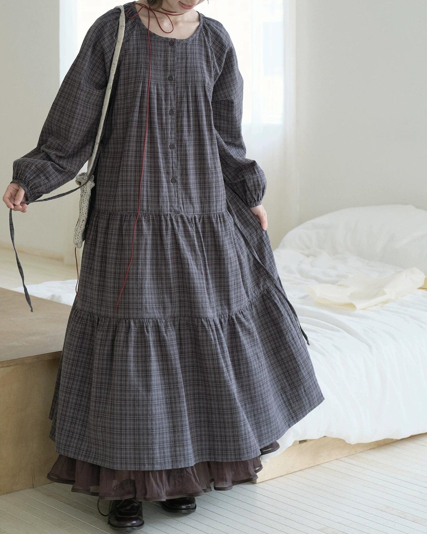 ロッカチェックハーフボタンワンピース 10239