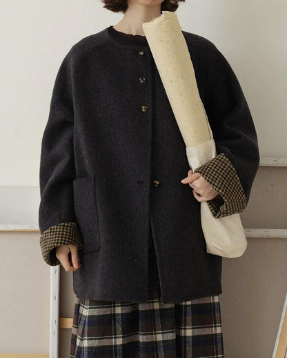 ノーカラーレトロチェックコート 10189