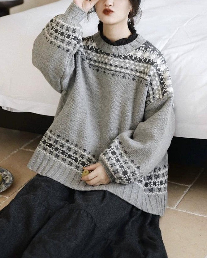 ラウンドネックノルディックニットプルオーバー 10027