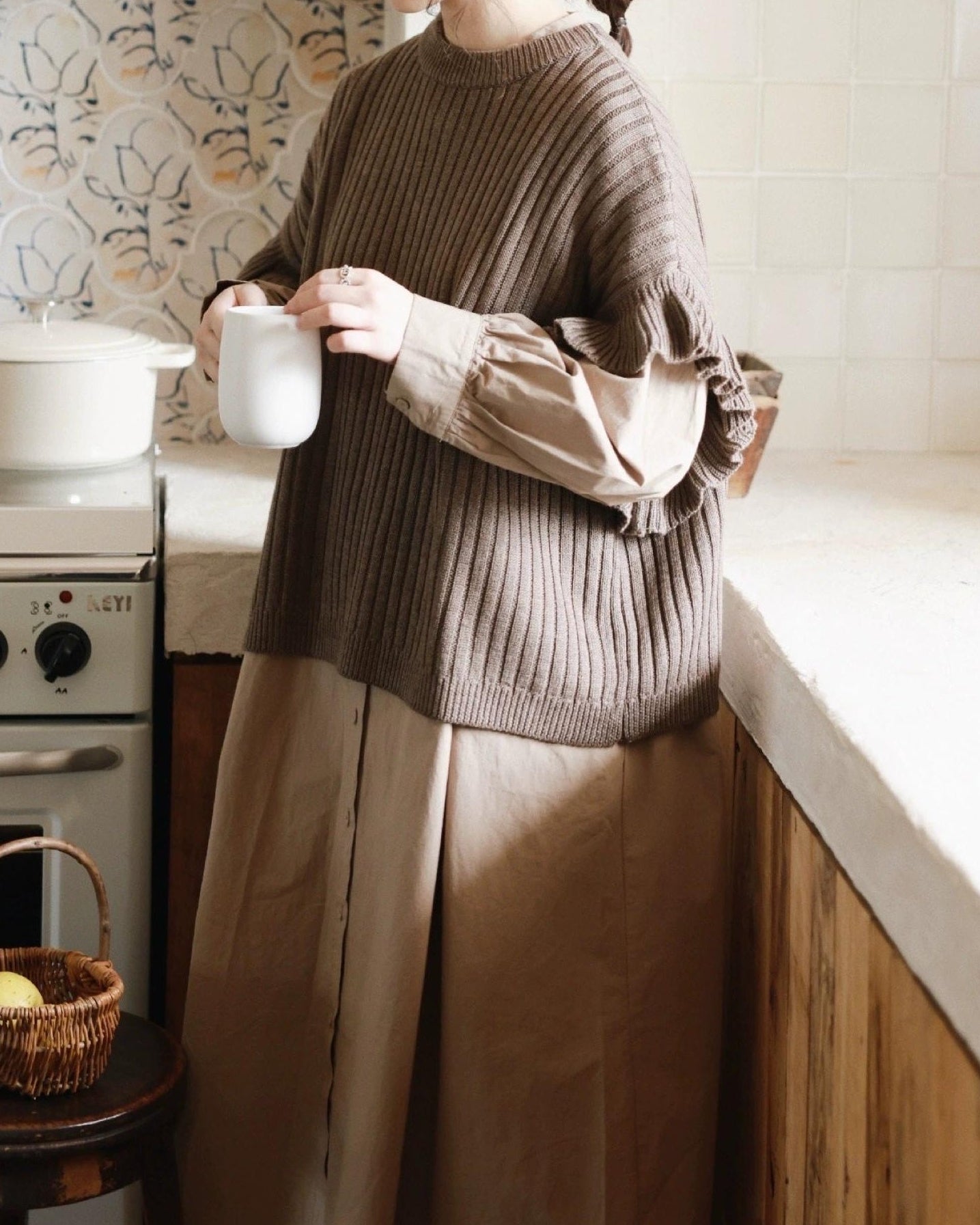 フリルリブニットベスト 10076