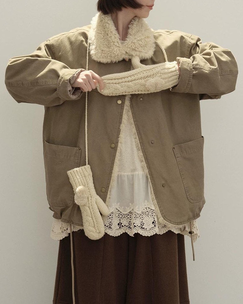 リラックスラペルフリースパーカーコート 10137