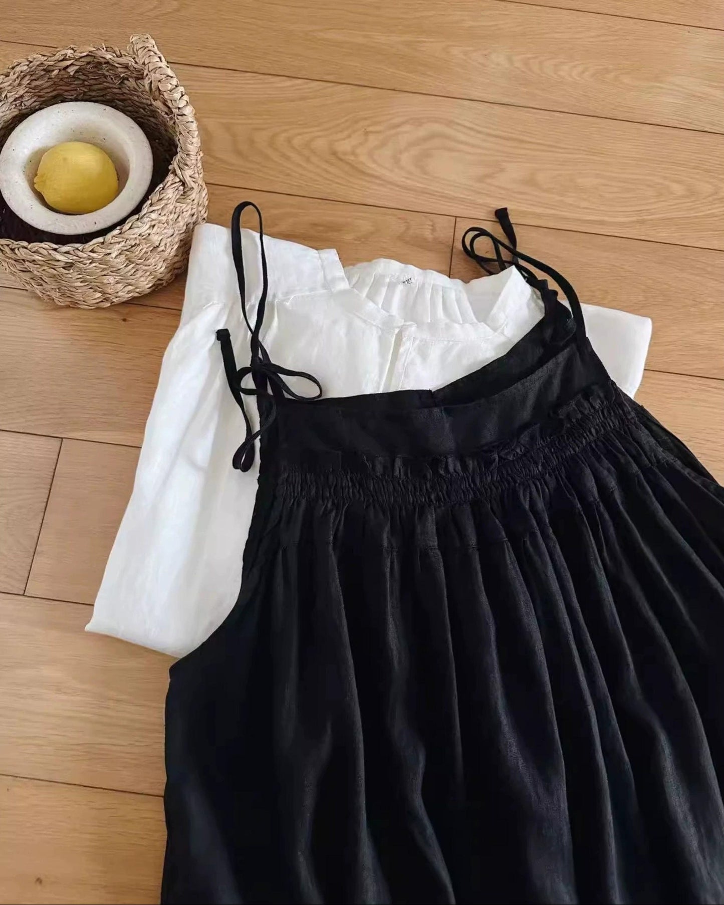 バックボタンリボンストラップワンピース 10016