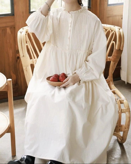 ハーフボタンレースピンタックワンピース 10094