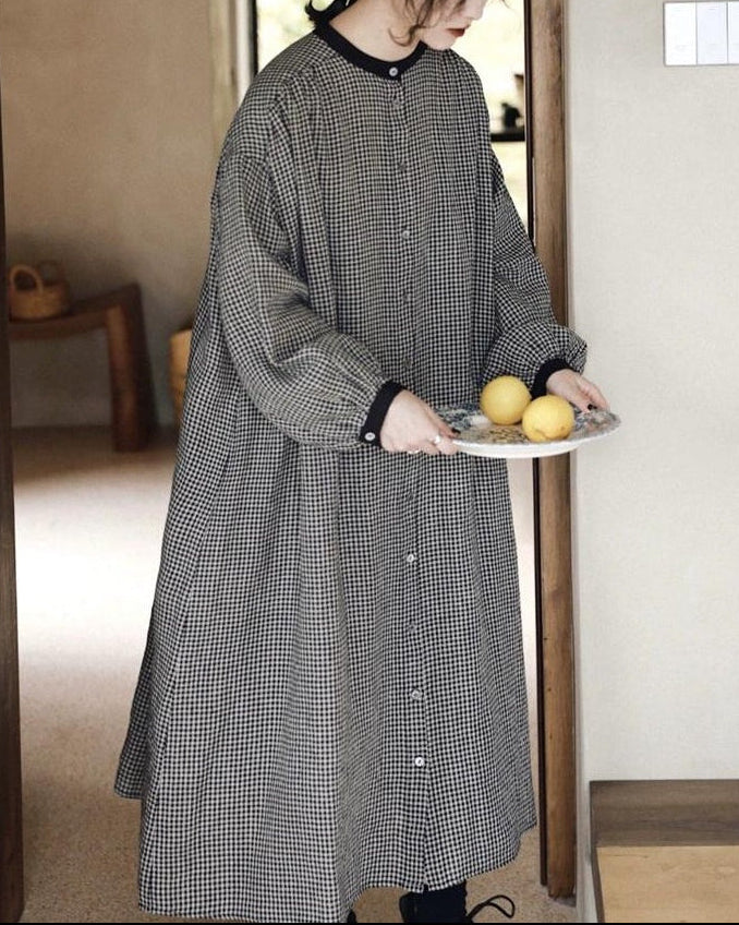 バイカラーチェック柄シャツワンピース 10026