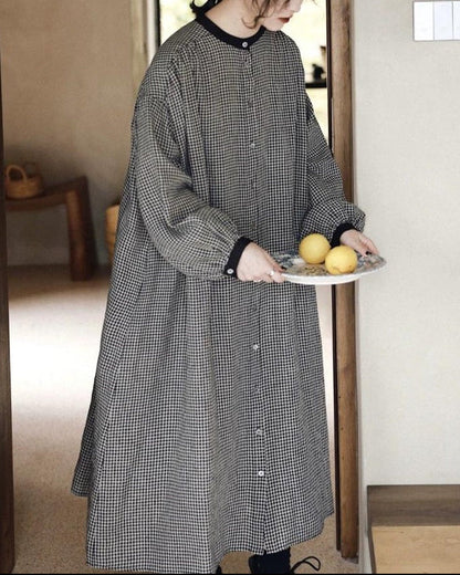 バイカラーチェック柄シャツワンピース 10026
