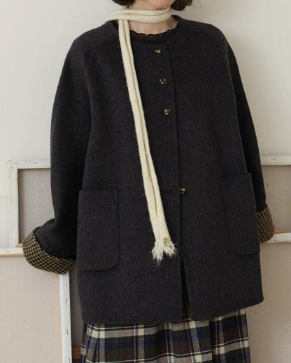 ノーカラーレトロチェックコート 10189