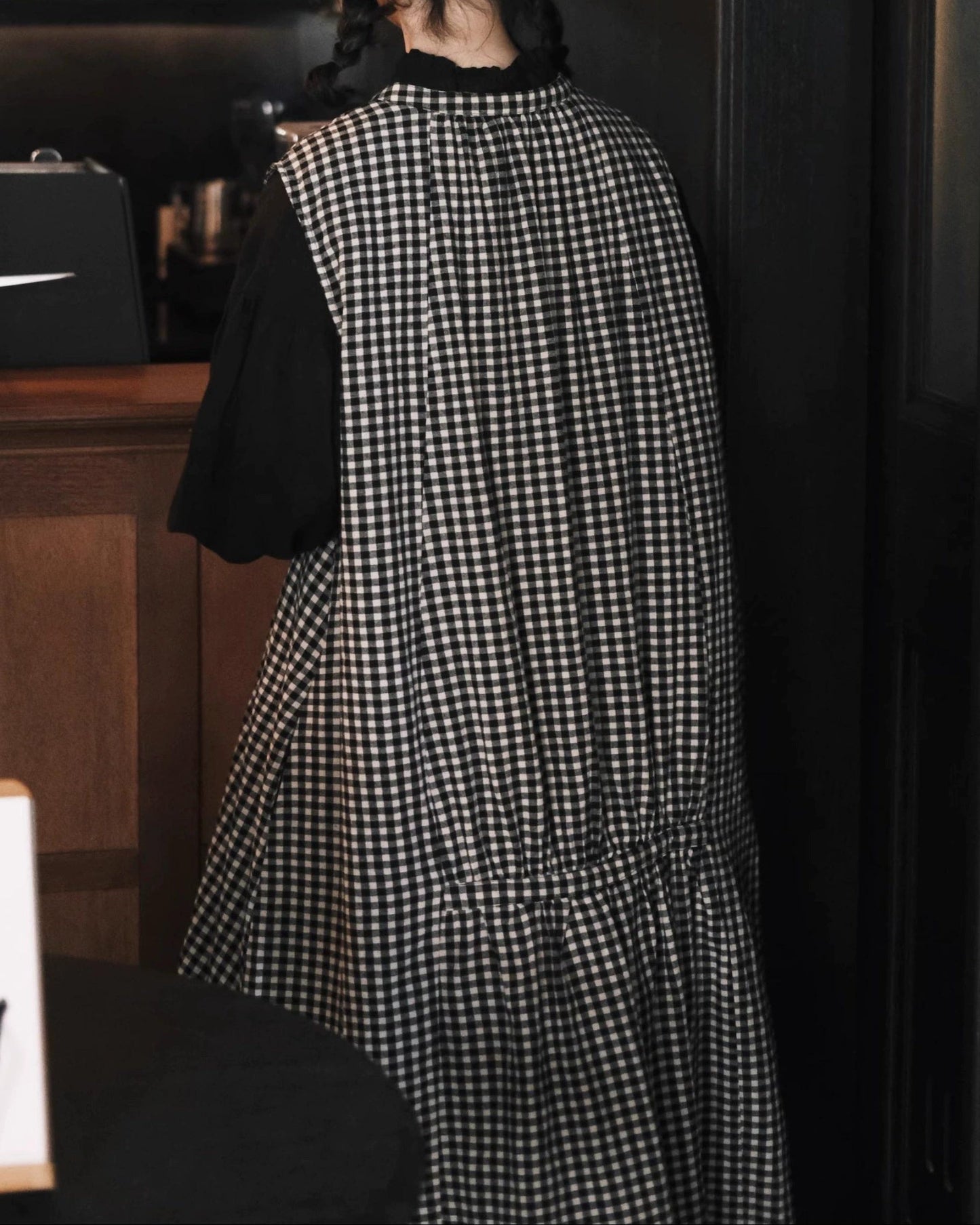 チェック柄リボンベストワンピース 10058