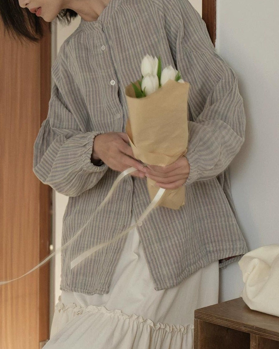 ストライプスリムバンドブラウス 10279