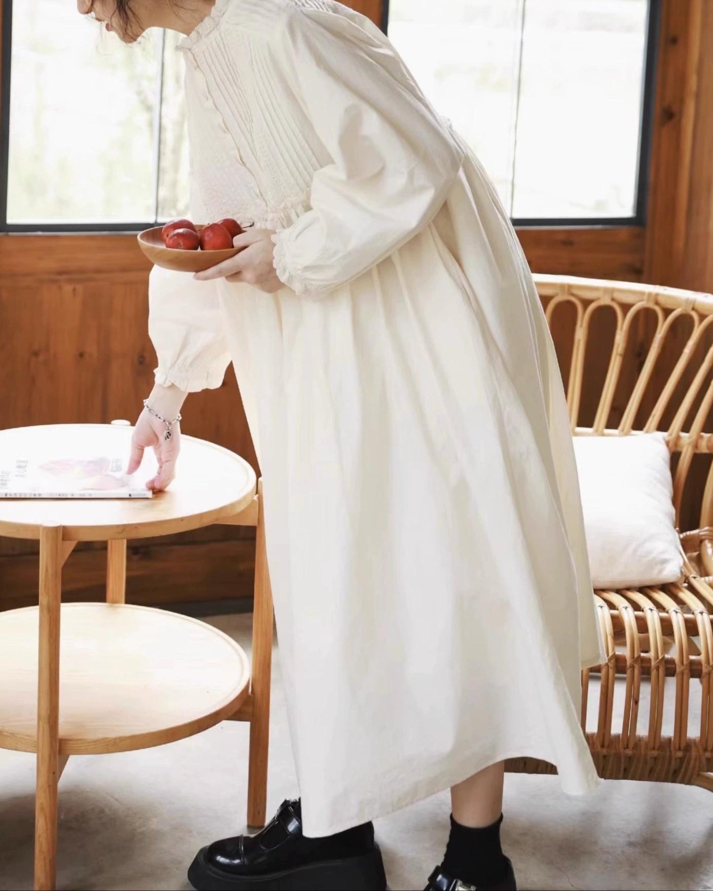 ハーフボタンレースピンタックワンピース 10094