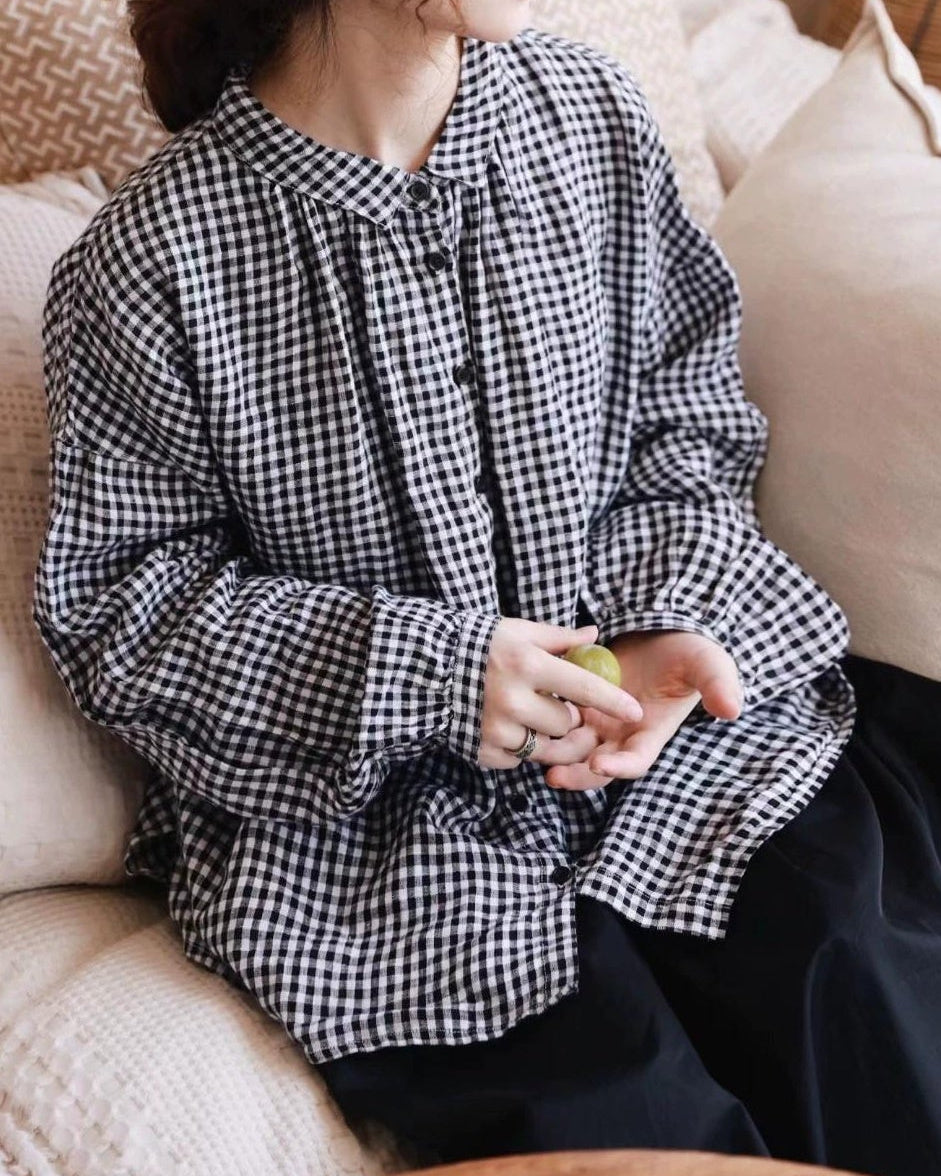 クラシックチェックフレアブラウス 10096