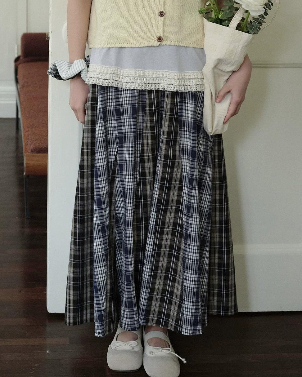 レトロチェックパッチミディスカート 10274