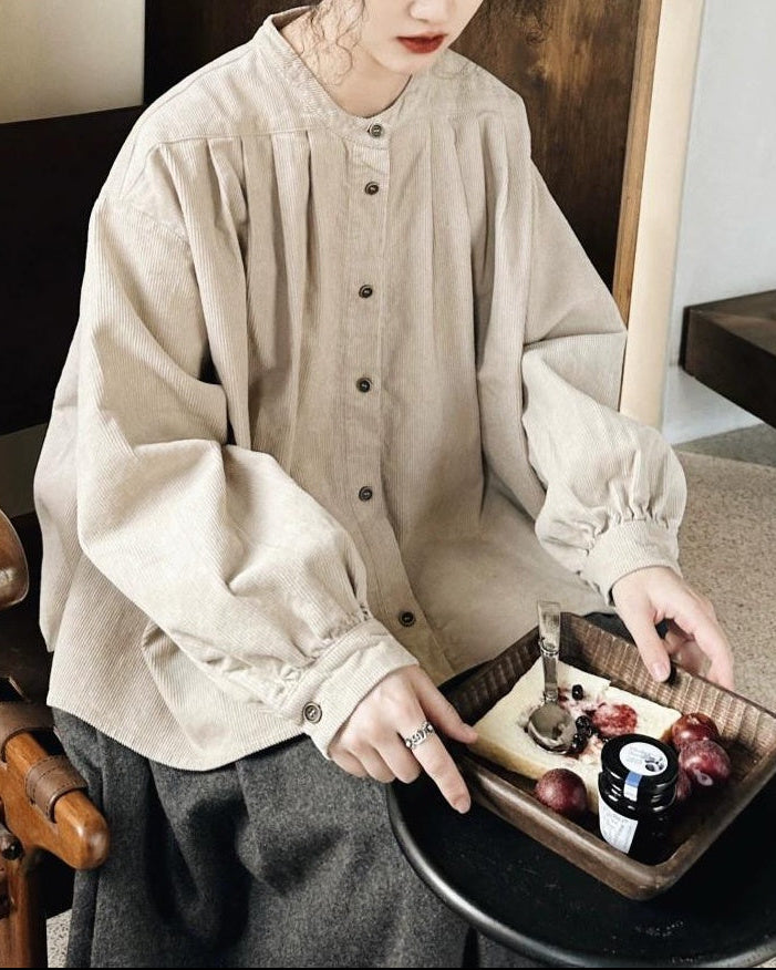 バンドカラーフレアレトロブラウス 10074