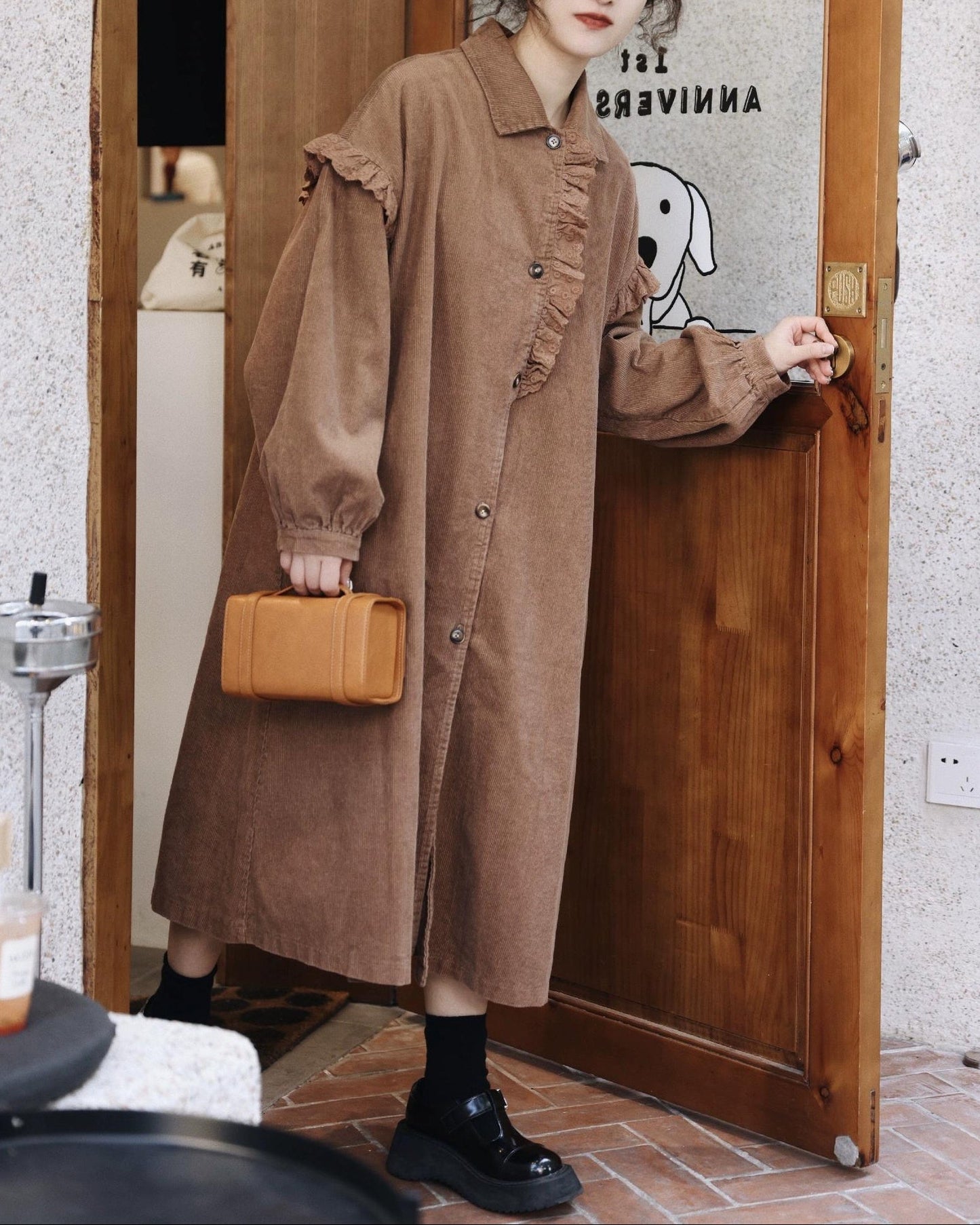 フィヨルドレースコーデュロイロングワンピース 10103